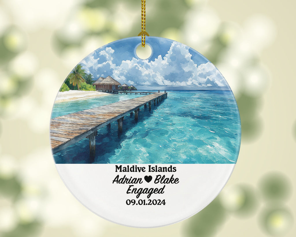 Maldives Christmas Ornament Personalized - Maldive Islands Engaged Married Family Together Couple Travel Honeymoon Engagement Marriage