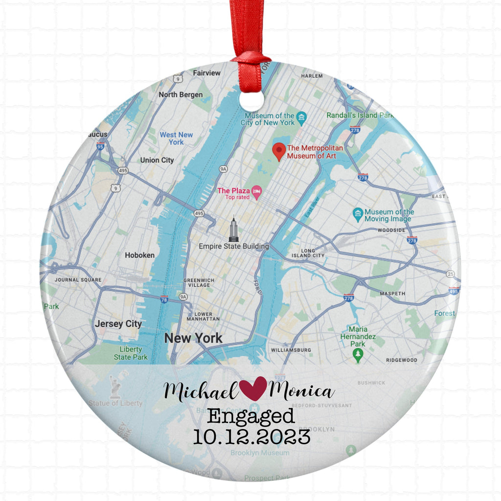 Map Engagement Wedding Christmas Ornament Gift, Engagement Map, Personalized Engagement Gift