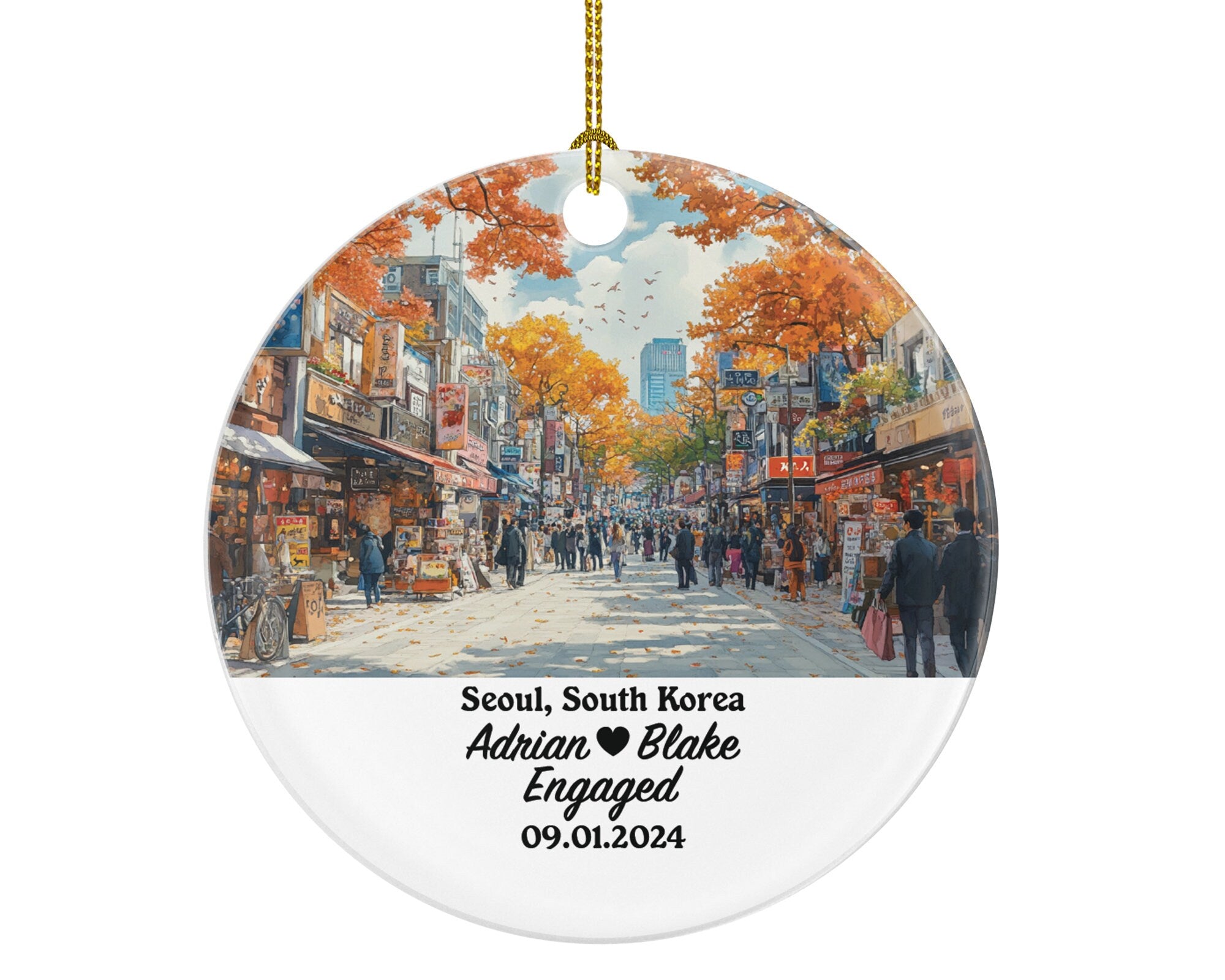 Seoul Christmas Ornament Personalized - South Korea Engaged Married Family Together Couple Travel Honeymoon Engagement Marriage