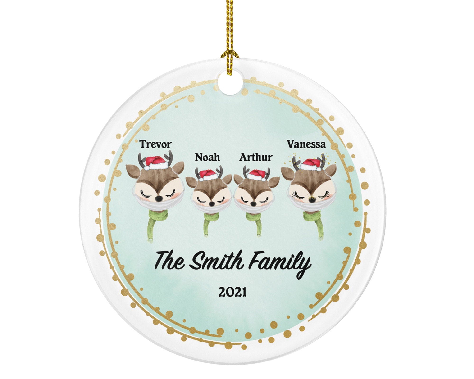 Family With Mask Personalized Ornament - Christmas Gift - 1,  2, 3, 4 Family Ornament