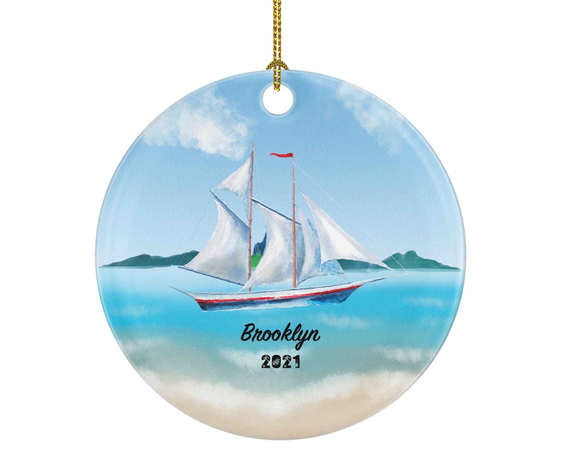 Sailboat Christmas Ornament - Personalized Sailor Custom Sailing Family Boat Gift for Captain