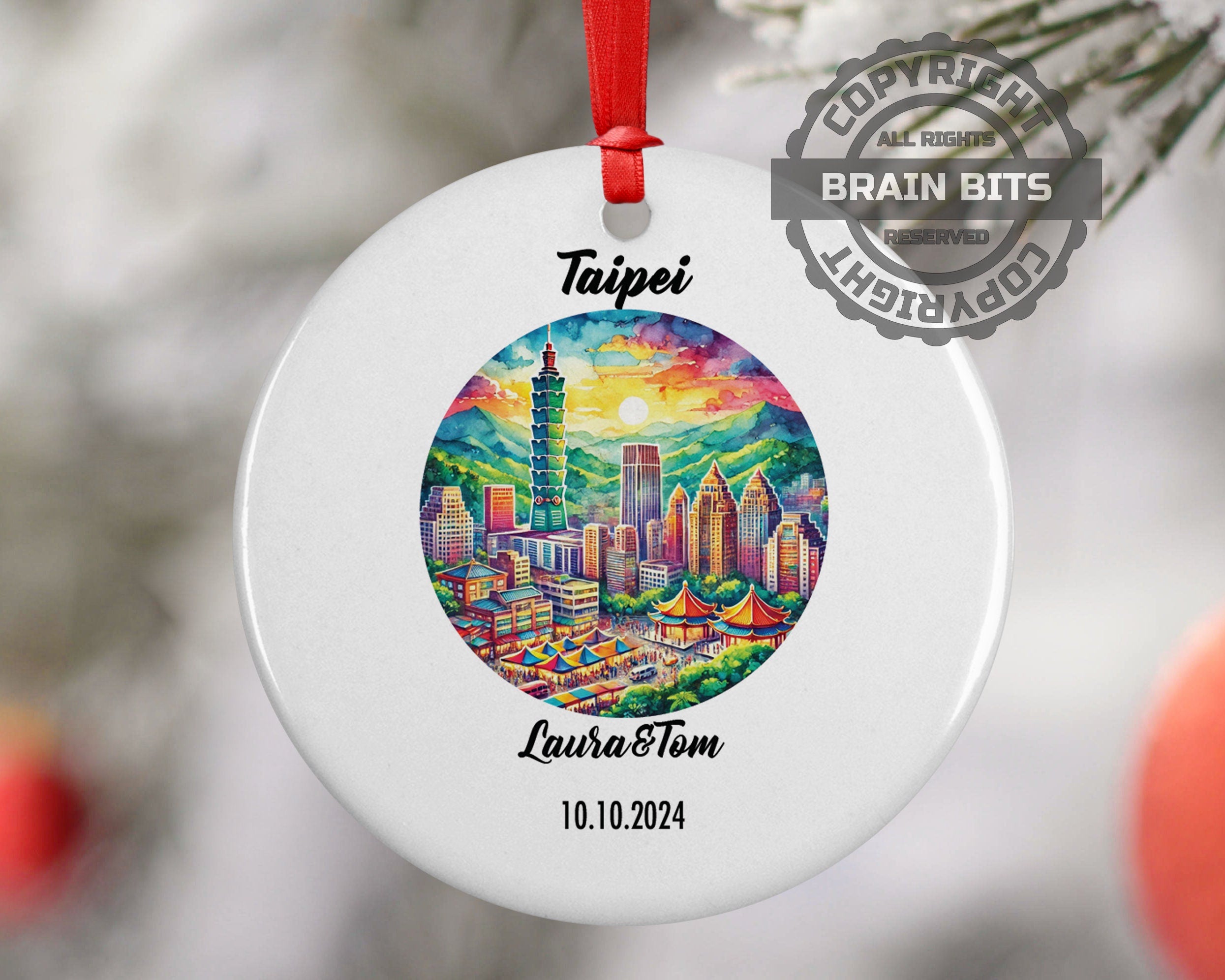 Taipei, Taiwan Ornament, Engagement, Married, Travel, Gift for Engaged Couple, Engagement Gift, Trip, Vacation Souvenir