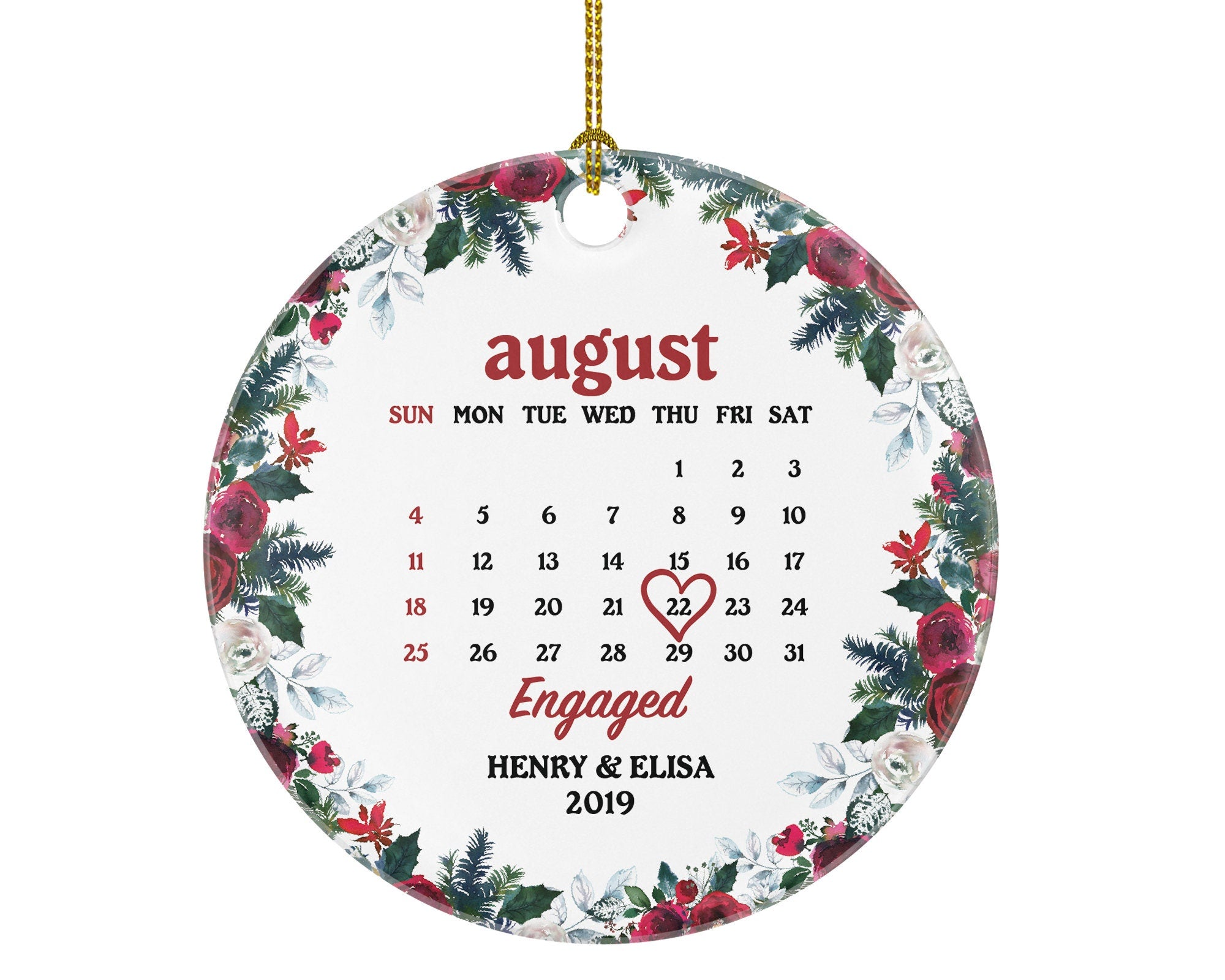 First Christmas Engaged Custom Ornament - Personalized Engagement Announcement Couple Gift - Custom Date Name - Future Husband Wife Calendar