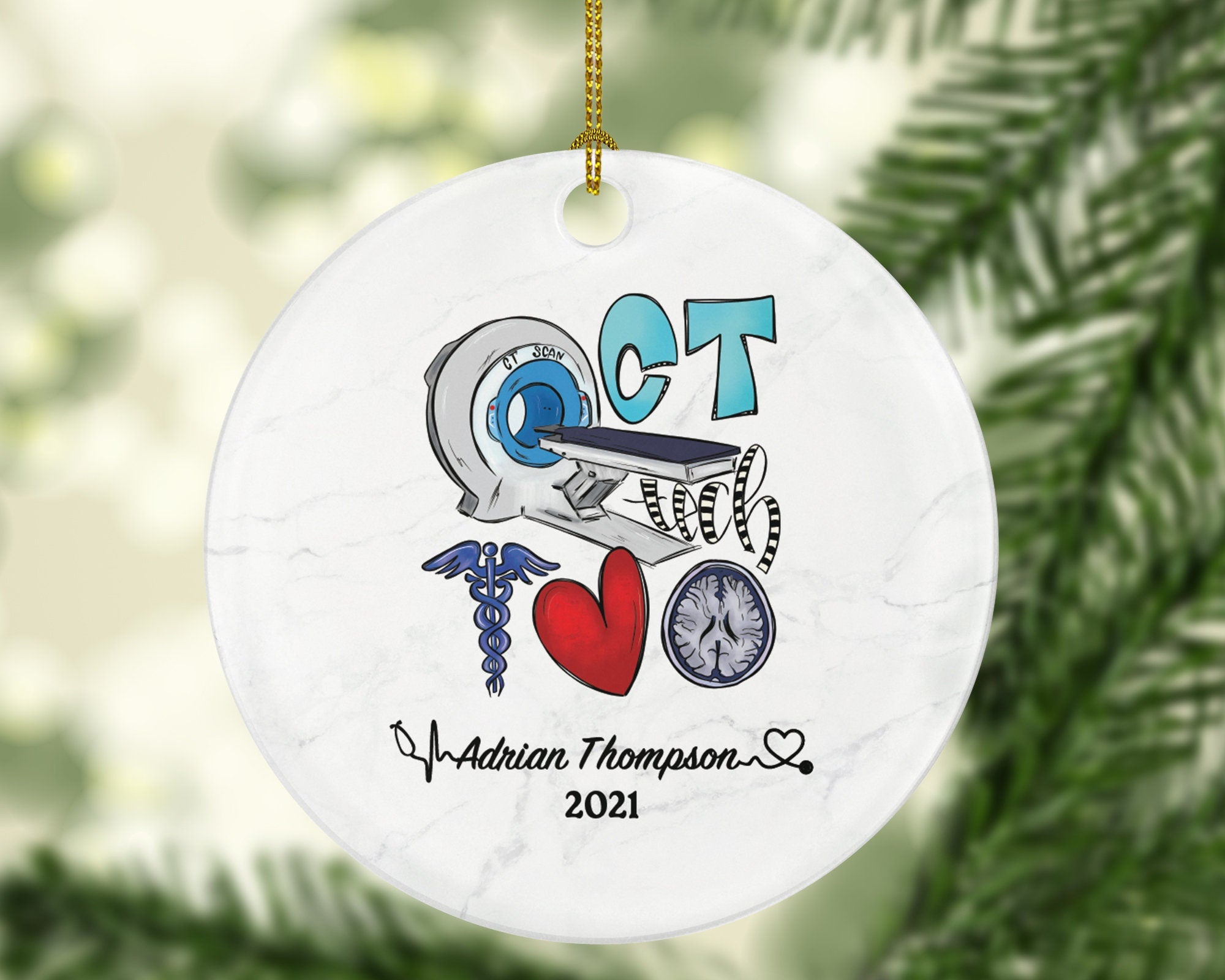 Computed Tomography CT Christmas Ornament Personalized - Medical Scan Health Worker Gift from Patient Radiology