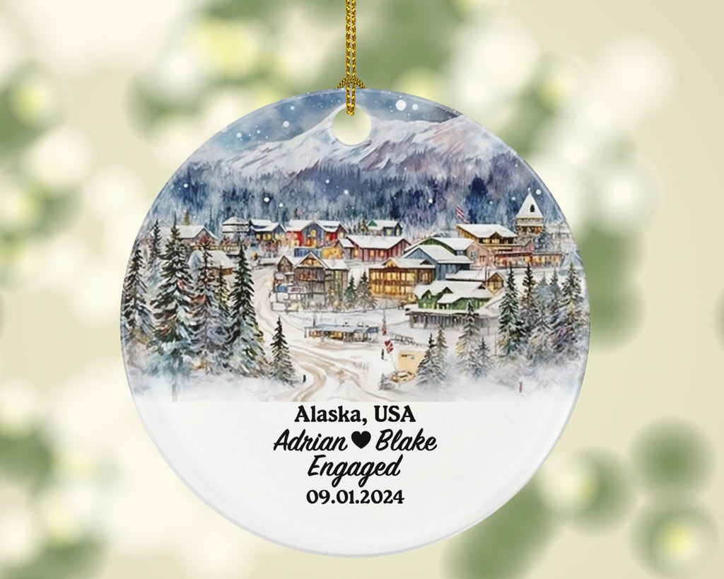 Alaska Christmas Ornament Personalized - AK Engaged Married Family Together Couple Travel Honeymoon Engagement Marriage