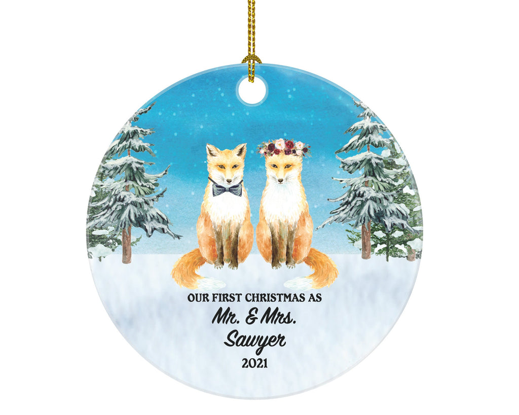 First Christmas as Mr & Mrs Ornament - Just Married Newlywed Wedding Personalized Gift Bride Groom Fox Couple Mr. and Mrs. Present