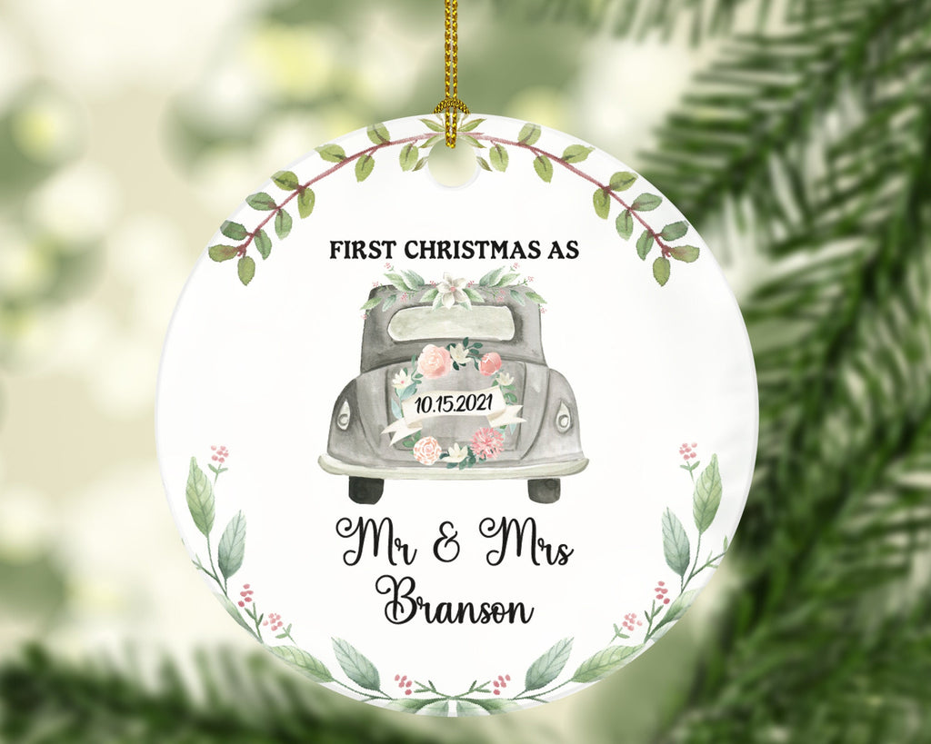 First Christmas as Mr & Mrs Wedding Car Ornament - Personalized Just Married Newlywed Christmas Wedding Mr. and Mrs. Bride Groom Couple Gift