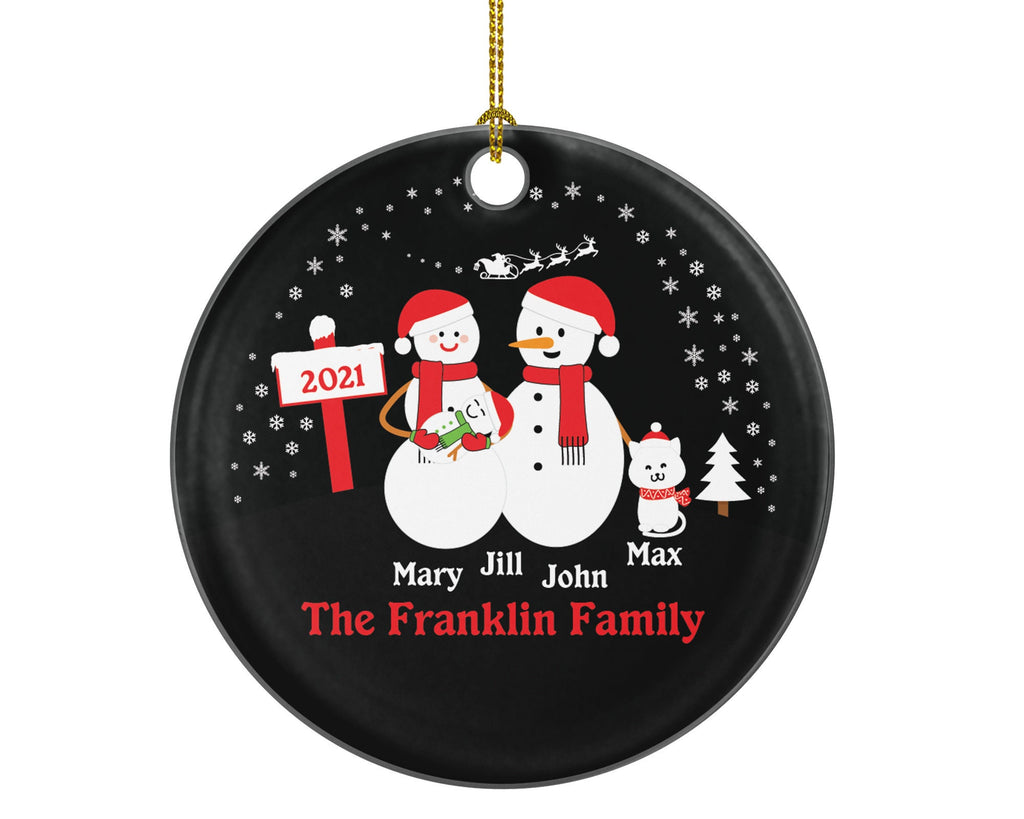 Personalized Family of 3 Ornaments with Cat Pet, Personalized Christmas Ornament, 3 snowmen, Snowman Family, Family of 3, Newborn