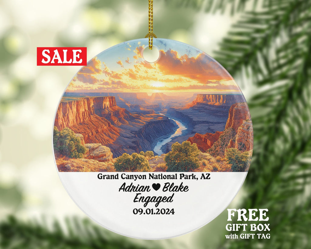 Grand Canyon National Park Christmas Ornament Personalized - Engaged Married Family Together Couple Travel Honeymoon Engagement Marriage