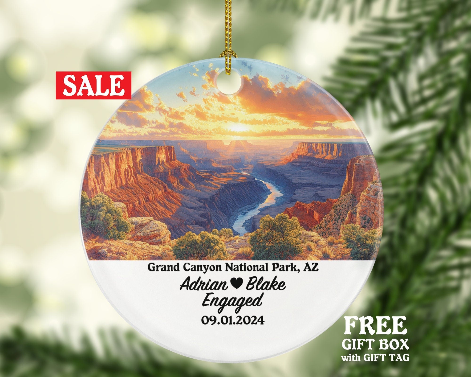 Grand Canyon National Park Christmas Ornament Personalized - Engaged Married Family Together Couple Travel Honeymoon Engagement Marriage