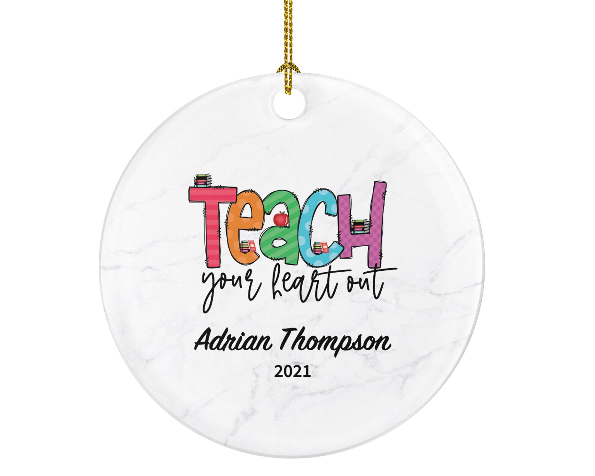 Teacher Ornament Personalized - Teacher Custom Gift Apple from Student Appreciation Mr Mrs School Graduate Graduation