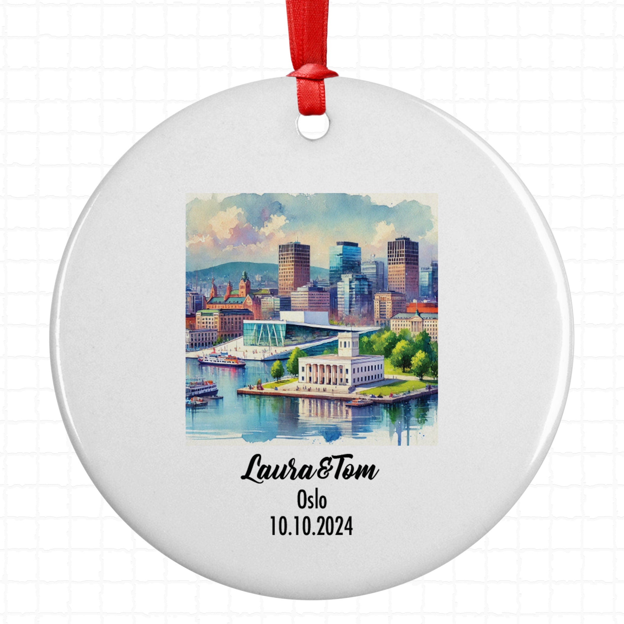 Oslo, Norway, Ornament, Engagement, Married, Travel, Gift for Engaged Couple, Engagement Gift, Trip, Vacation Souvenir