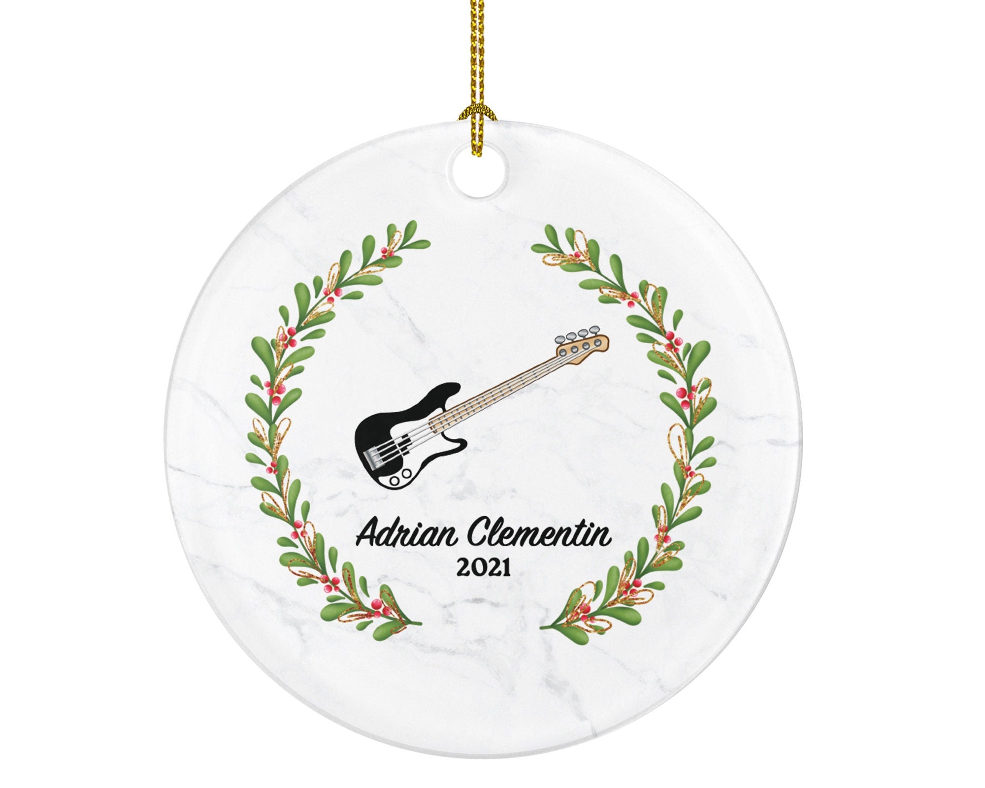 Electric Guitar Christmas Ornament Personalized - Musical Instrument Guitarist Playing Guitar Gift for Guitarist - Custom Name Year