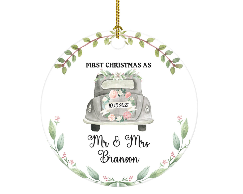 First Christmas as Mr & Mrs Wedding Car Ornament - Personalized Just Married Newlywed Christmas Wedding Mr. and Mrs. Bride Groom Couple Gift
