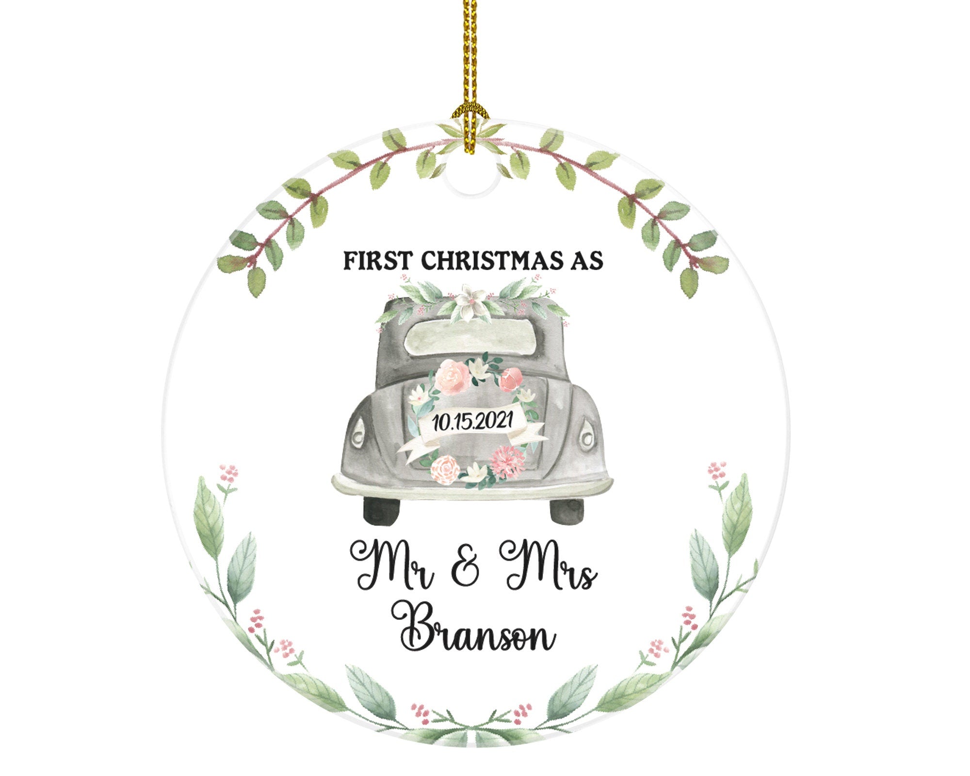 First Christmas as Mr & Mrs Wedding Car Ornament - Personalized Just Married Newlywed Christmas Wedding Mr. and Mrs. Bride Groom Couple Gift
