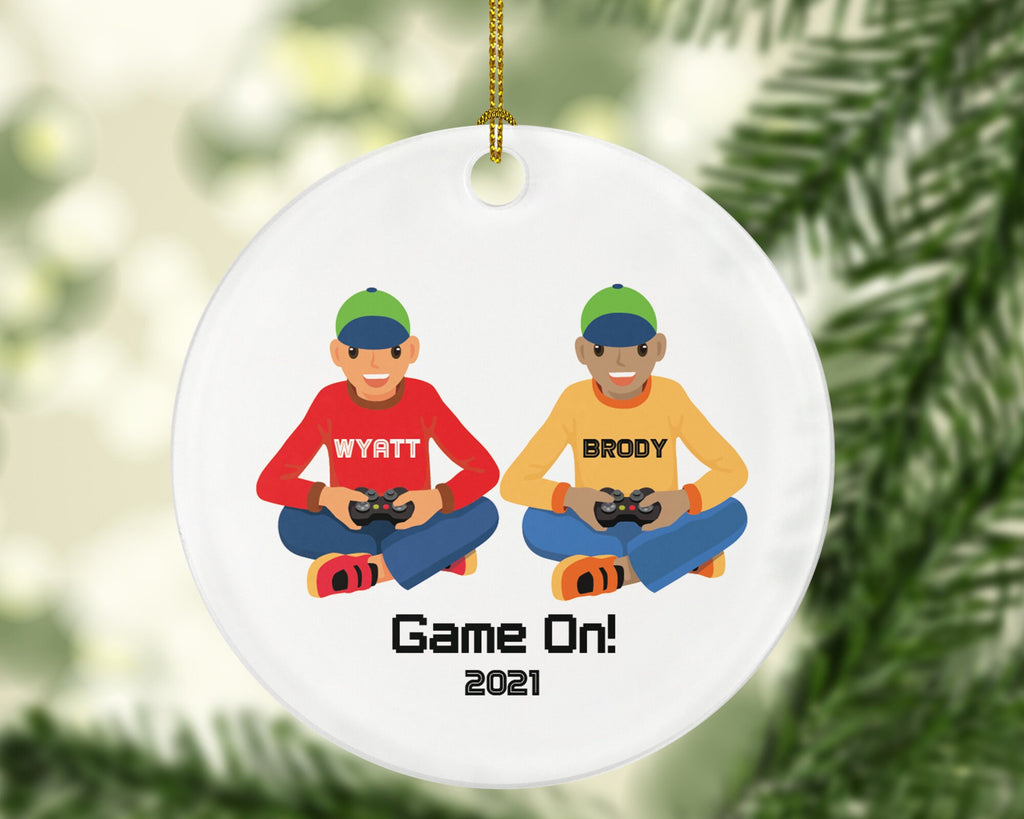 Personalized Video Game Player Gamer Boys Christmas Ornament - Best Friends Playing for Boy Controller Addict Hobby Joystick