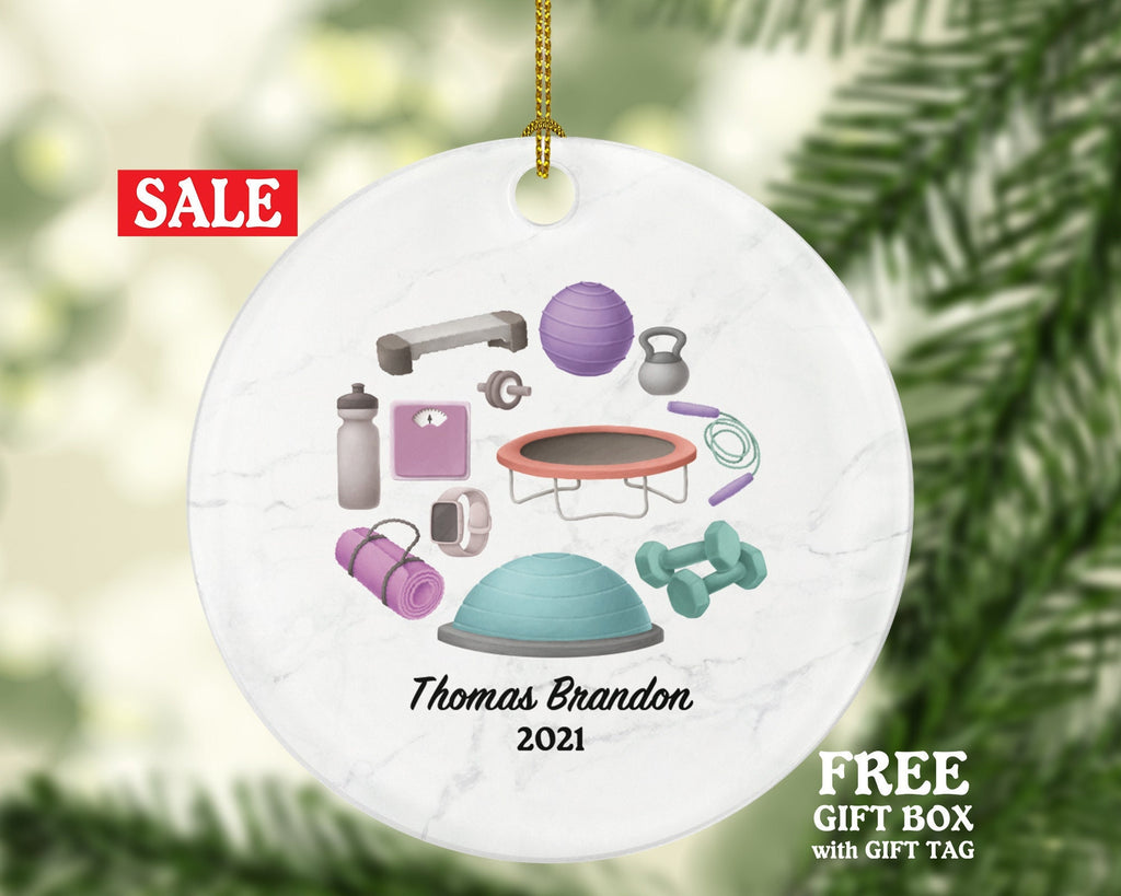 Fitness Pilates Yoga Workout Christmas Ornament Personalized - Personal Trainer Custom Healthy Lifestyle Training Exercise PT Gift