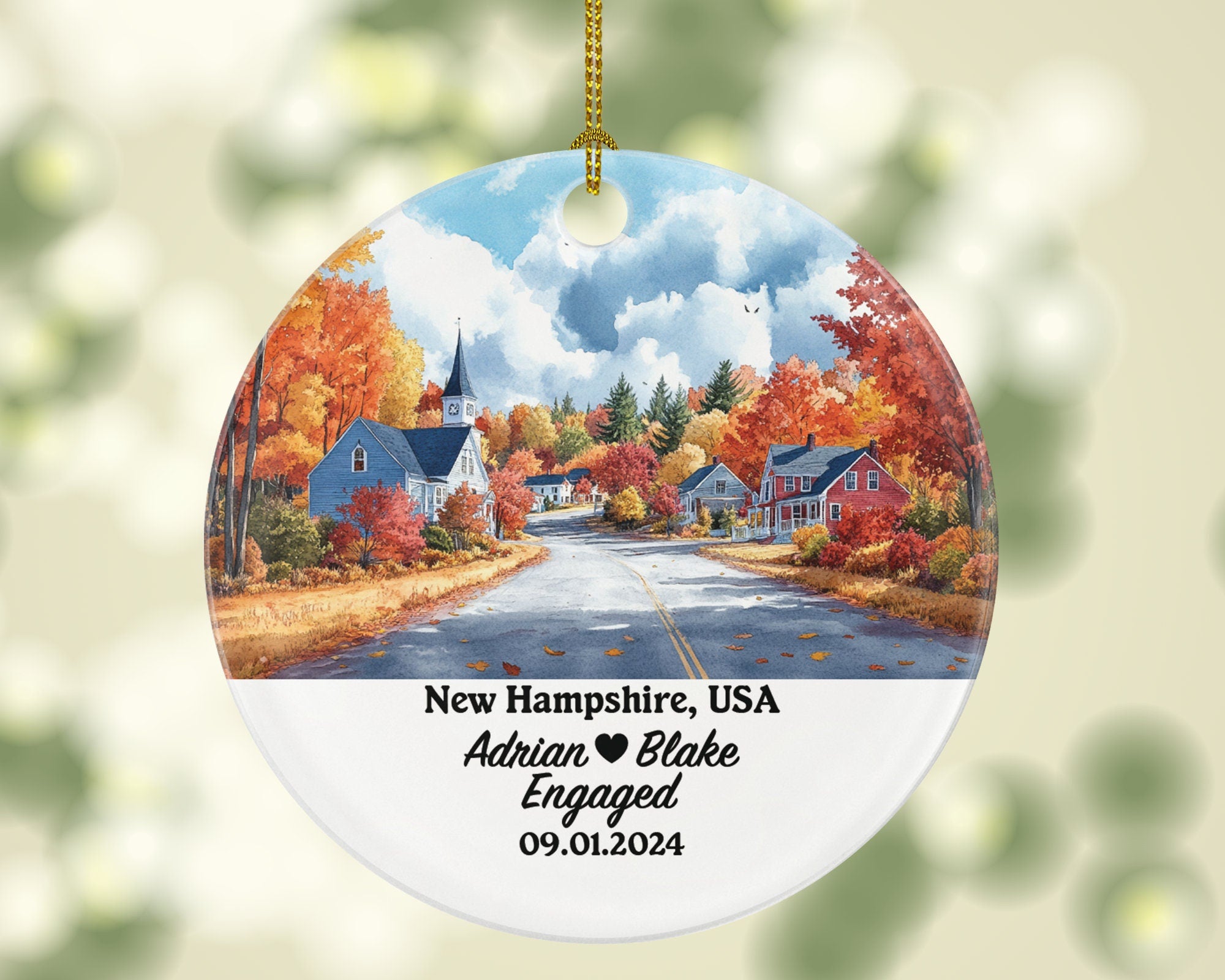 New Hampshire Christmas Ornament Personalized - NH Engaged Married Family Together Couple Travel Honeymoon Engagement Marriage