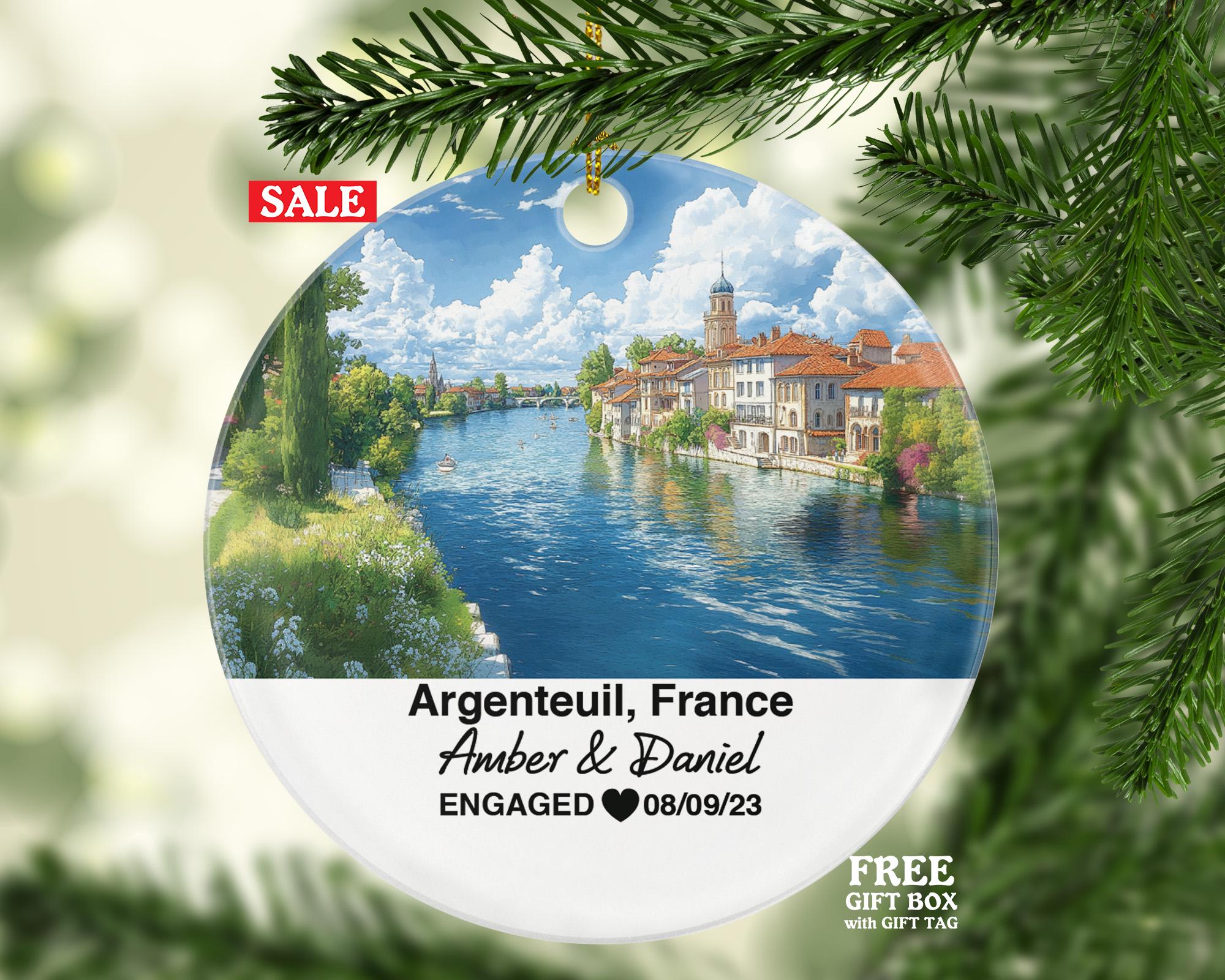 Personalized Argenteuil France Christmas Ornament, Seine River, Mr & Mrs Wedding, Engagement, or Honeymoon Keepsake for Couples