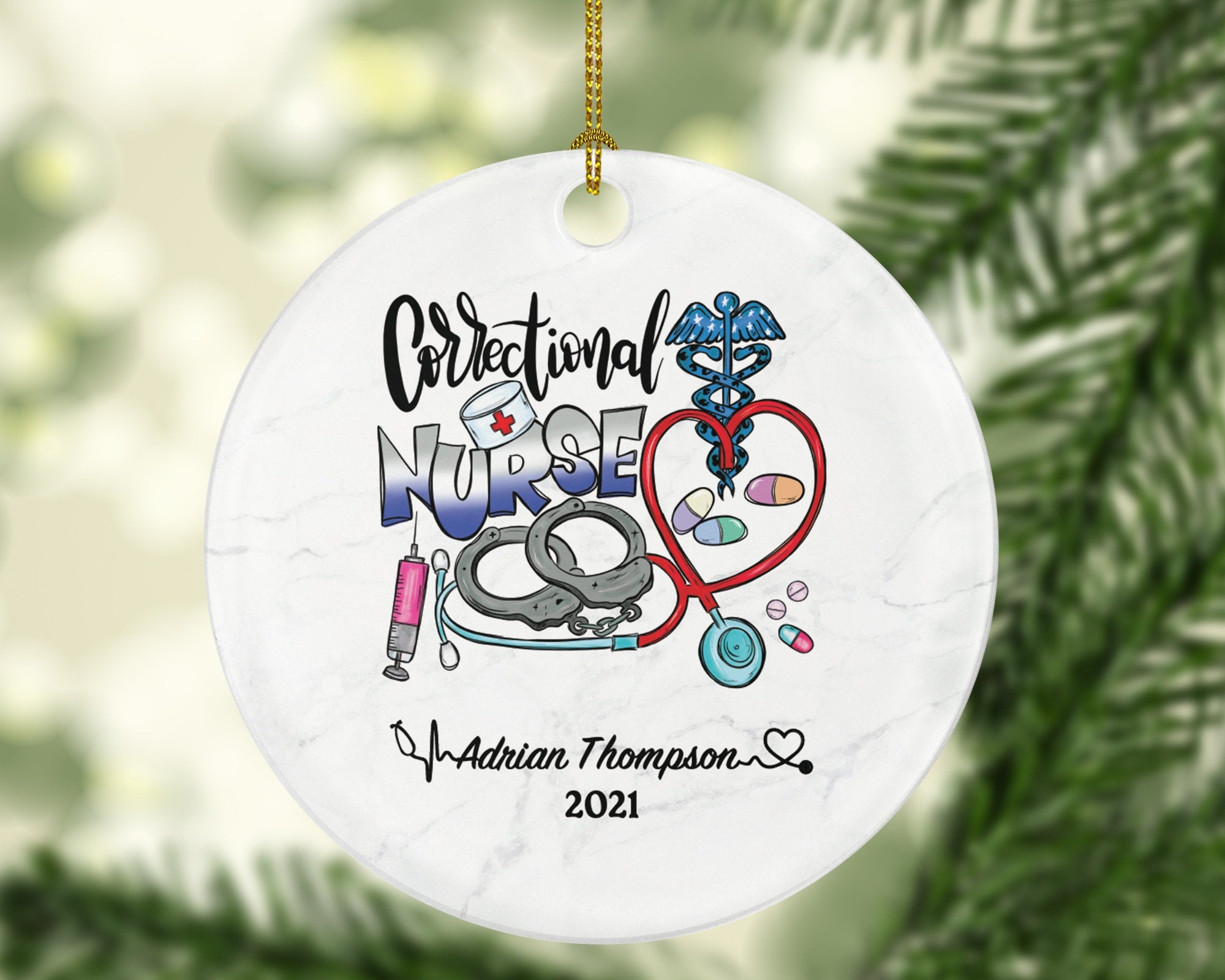 Correctional Nurse Christmas Ornament Personalized -  Gift for Correctional Facilities Jail Nurse Health Worker Custom Medical