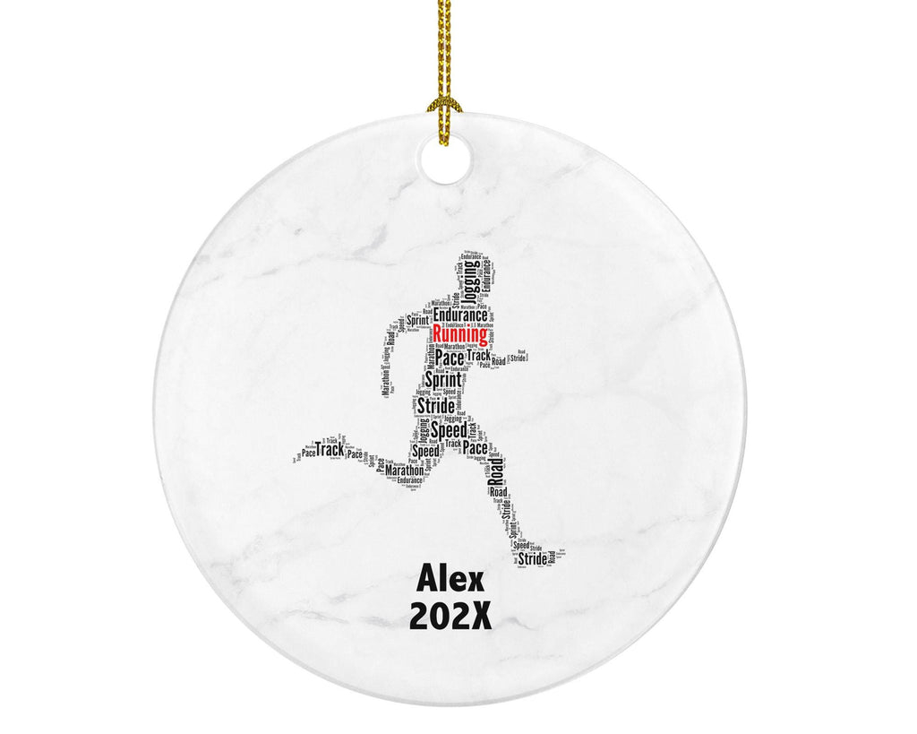 Running Jogging Ornament, Marathon Runner Gift, Track and Field Word Art, Custom Porcelain Ornament Keepsake, Athlete Holiday Gift