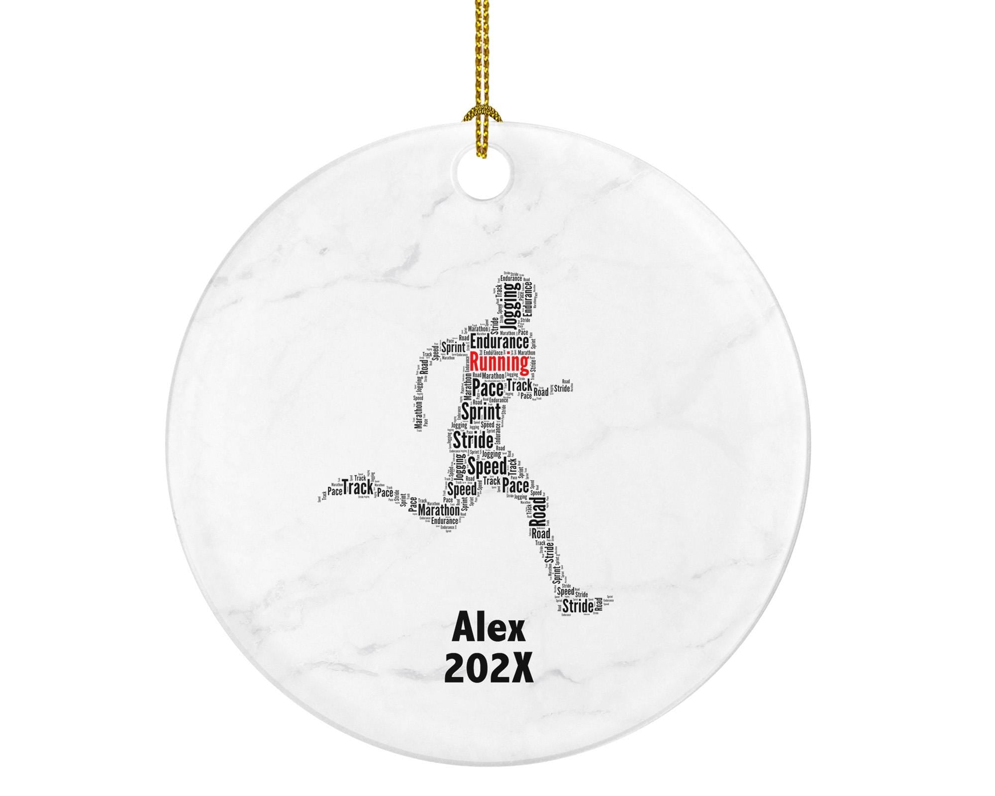 Running Jogging Ornament, Marathon Runner Gift, Track and Field Word Art, Custom Porcelain Ornament Keepsake, Athlete Holiday Gift