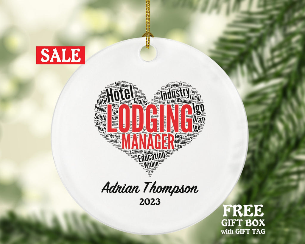 Lodging Manager Christmas Ornament Personalized - Gift for a Hotel Manager Custom Name
