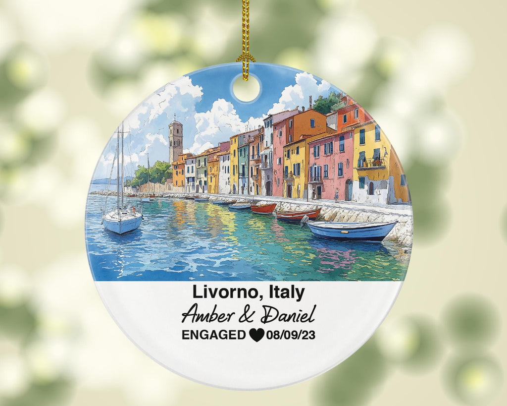 Custom Livorno Italy Christmas Ornament, Seaside City, Quartiere Venezia, Personalized Couple Gift, Celebrate Wedding, Engagement, Honeymoon