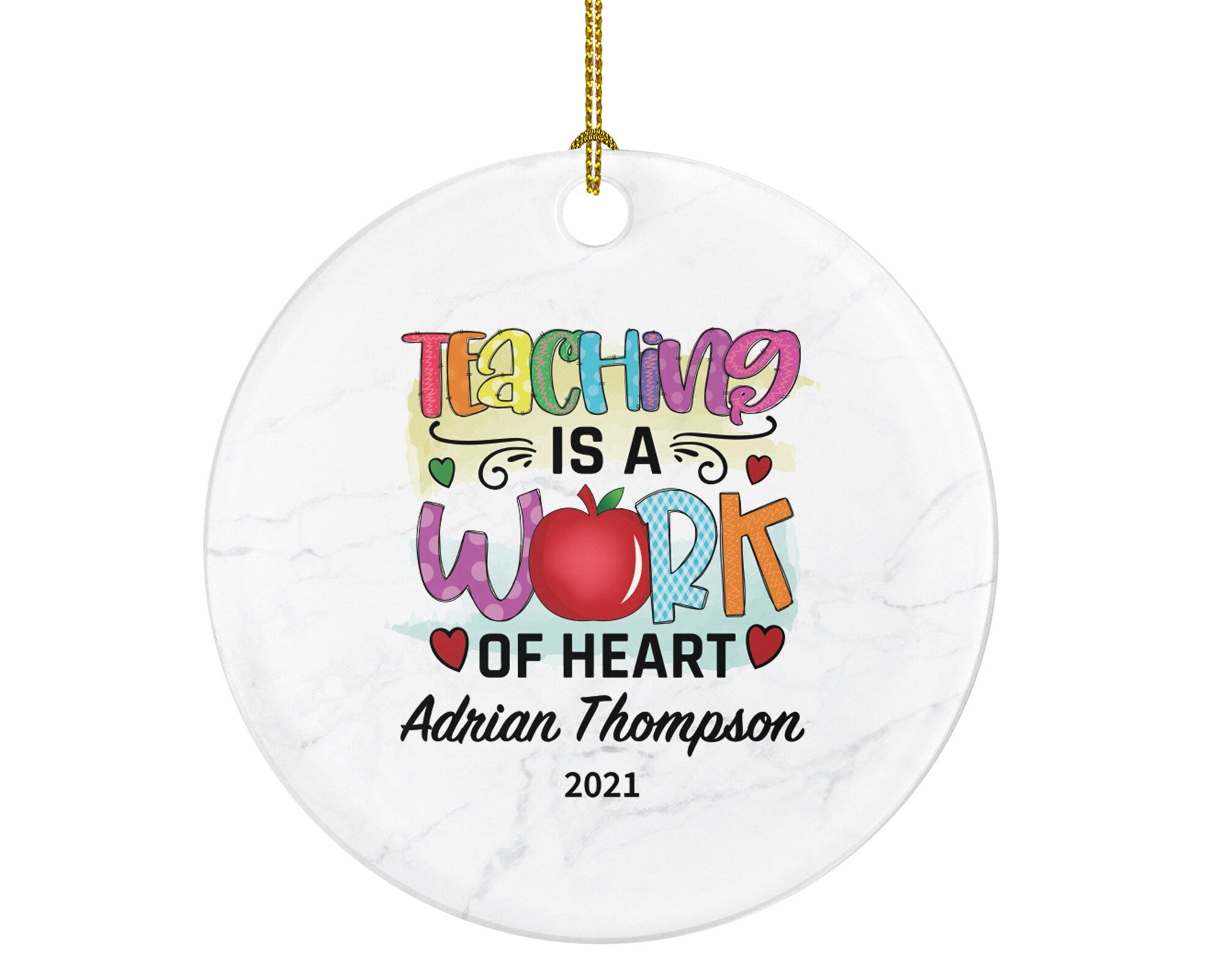 Teacher Professor Ornament Personalized - Custom Gift from Student Appreciation Mr Mrs Teaching is a Work of Heart School Graduation