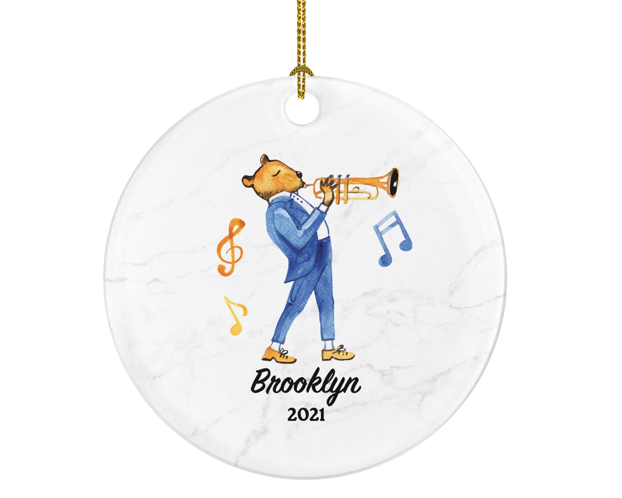 Trumpeter Christmas Ornament Personalized - Musical Instrument Playing Trumpet Gift for Trumpet Player - Custom Name Year