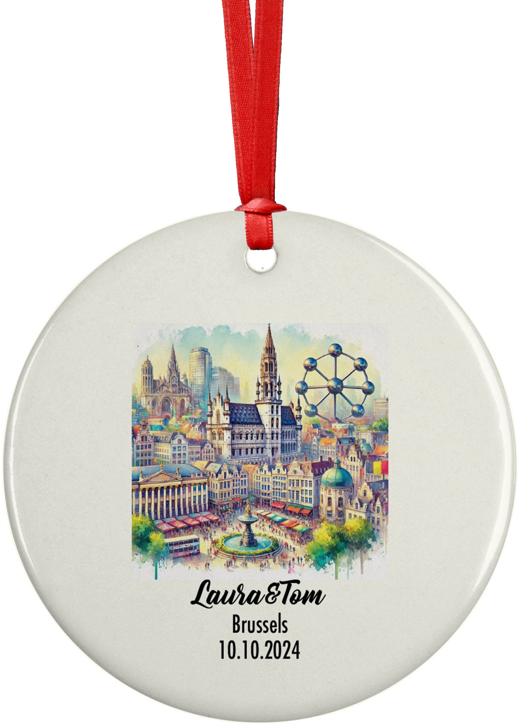 Brussels, Belgium, Ornament, Engagement, Married, Travel, Gift for Engaged Couple, Engagement Gift, Trip, Vacation Souvenir