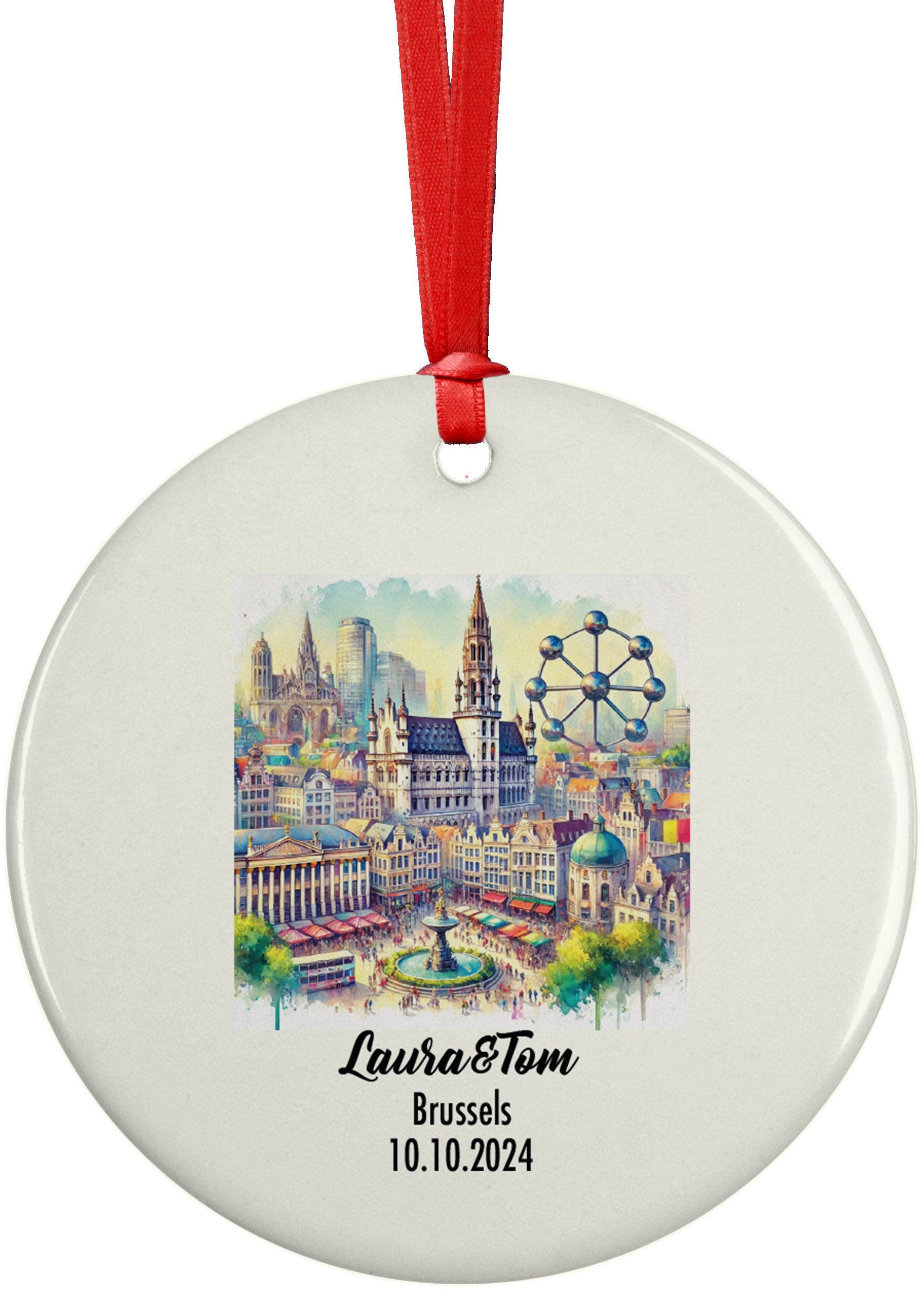 Brussels, Belgium, Ornament, Engagement, Married, Travel, Gift for Engaged Couple, Engagement Gift, Trip, Vacation Souvenir