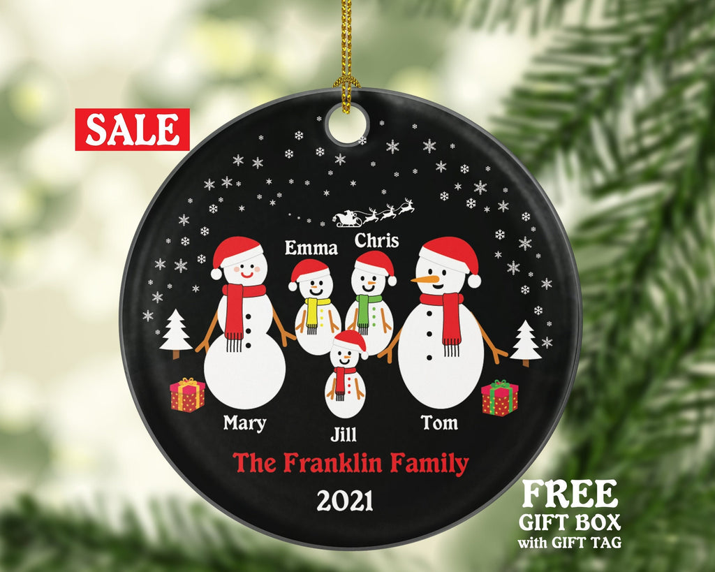 Family of 5 Five Personalized Christmas Ornament Snowmen Snowman Kids Children Mom Dad New Mommy Daddy Baby Girl Boy Father Mother Custom