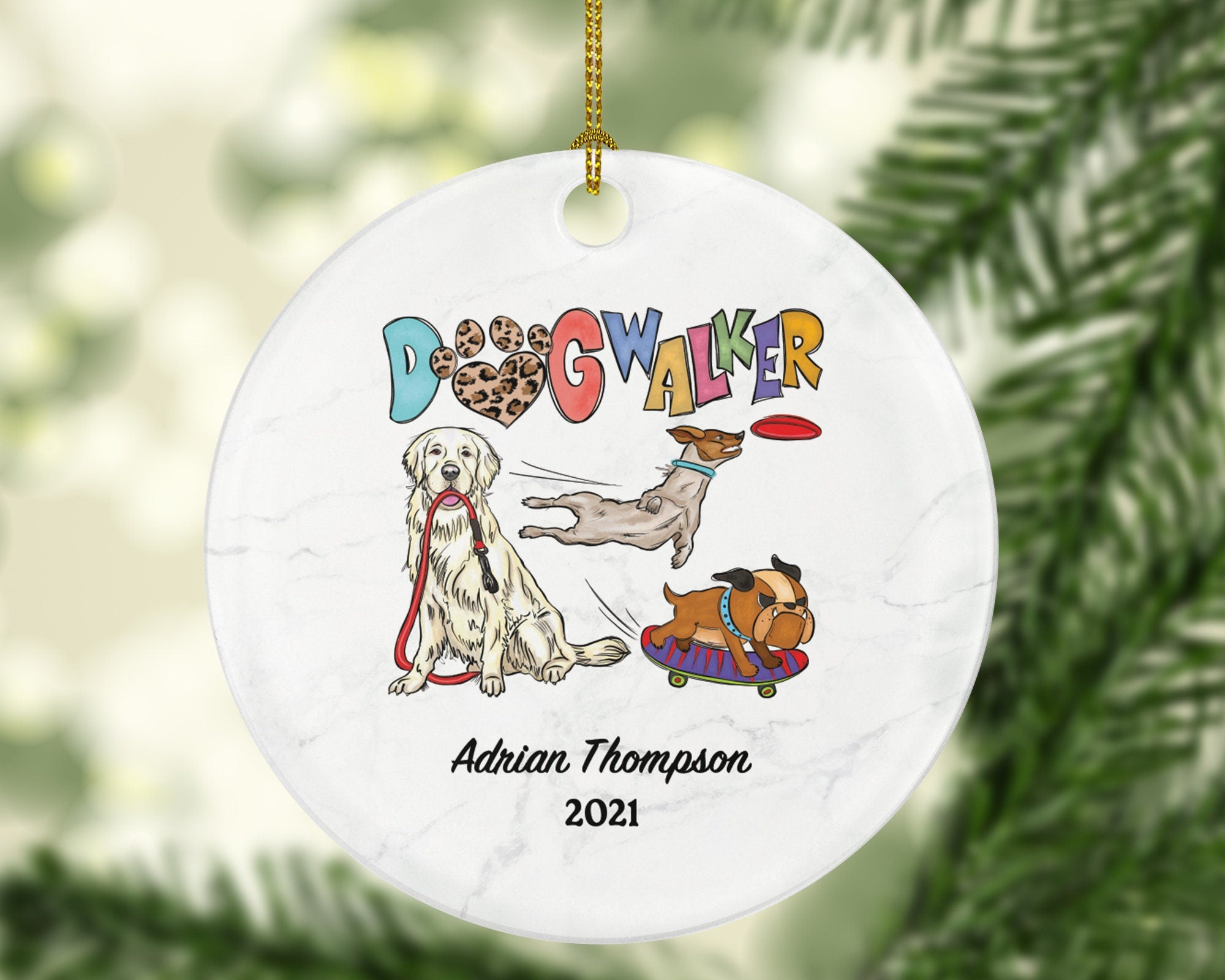 Dog Walker Christmas Ornament Personalized - Pets Dog Walker Gift, Custom Name, Fur Holiday