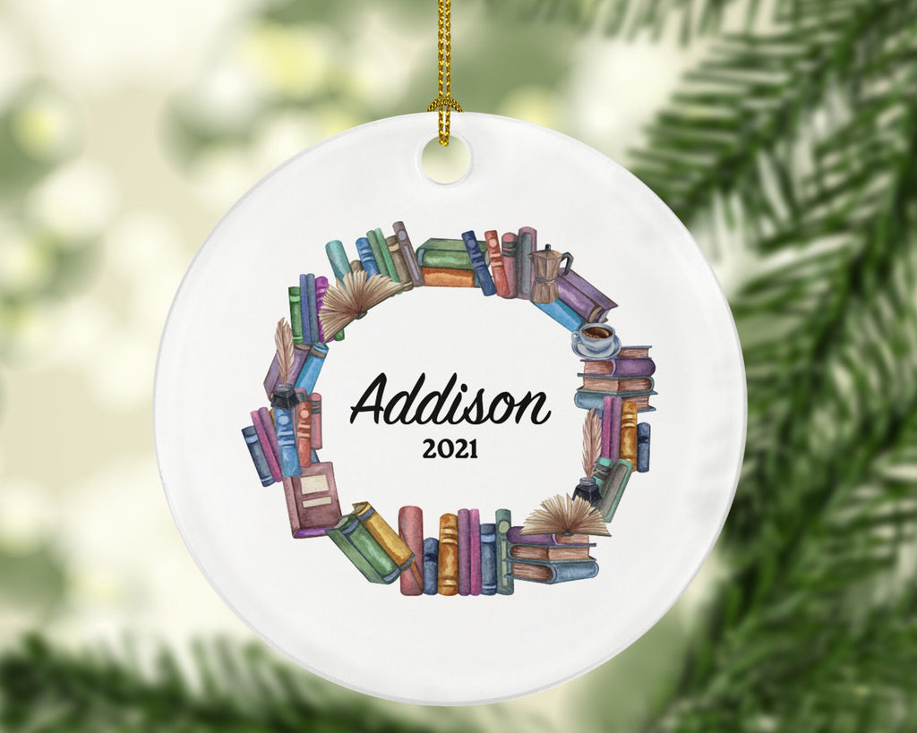 Book Lover Librarian Christmas Ornament Personalized, Library Bookworm Gift Custom Name