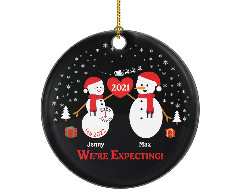 Personalized We're Expecting Christmas Ornament Expected New Baby Girl Boy Family of Three 3 Daddy Mommy Dad Pregnancy announcement Mom
