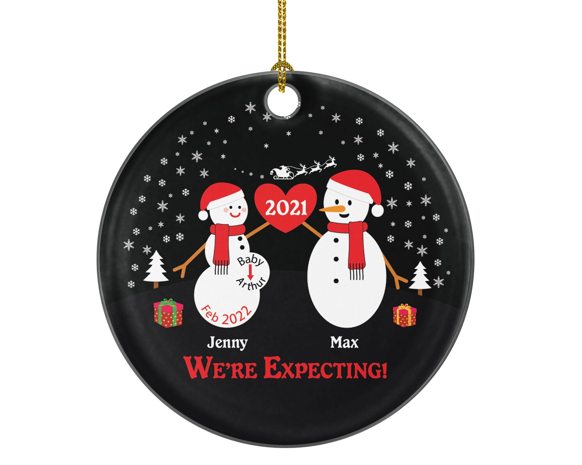 Personalized We're Expecting Christmas Ornament Expected New Baby Girl Boy Family of Three 3 Daddy Mommy Dad Pregnancy announcement Mom