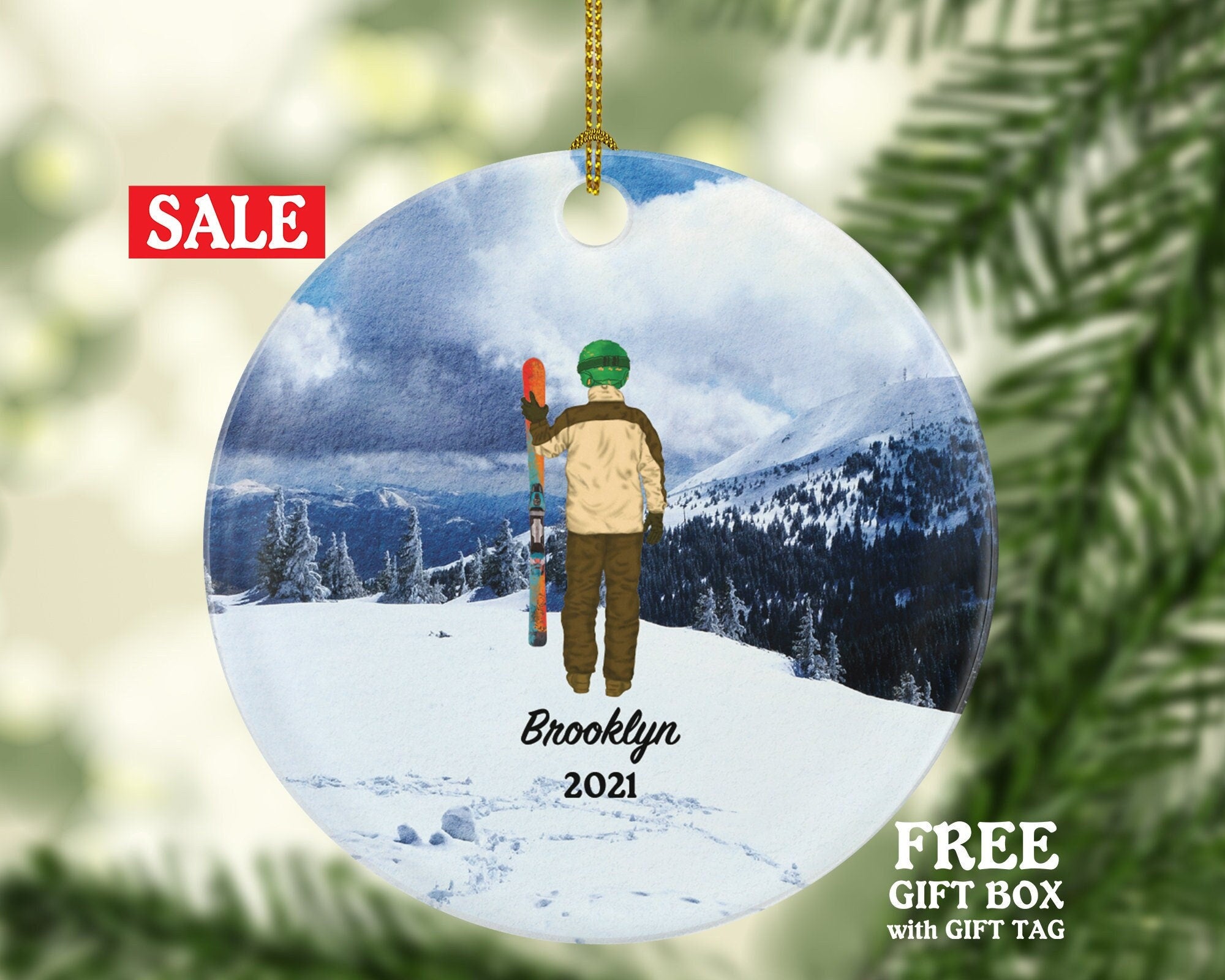Skiing Christmas Ornaments Downhill Skier, Male Boy Ski Trip Vacation, Winter Sports Ornament Personalized Gift Sports Hobby Occupation
