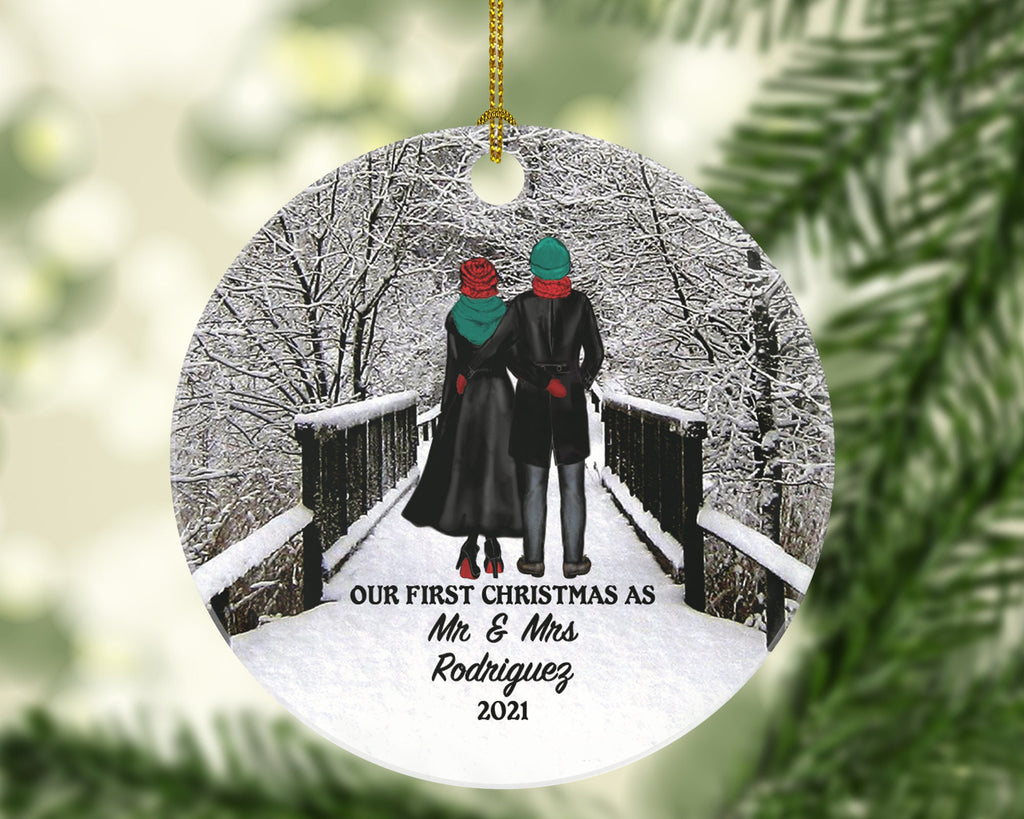 Newlywed Mr. and Mrs. Our First Christmas as Mr & Mrs Couple Personalized Ornament - Wedding Just Married Marriage Gift