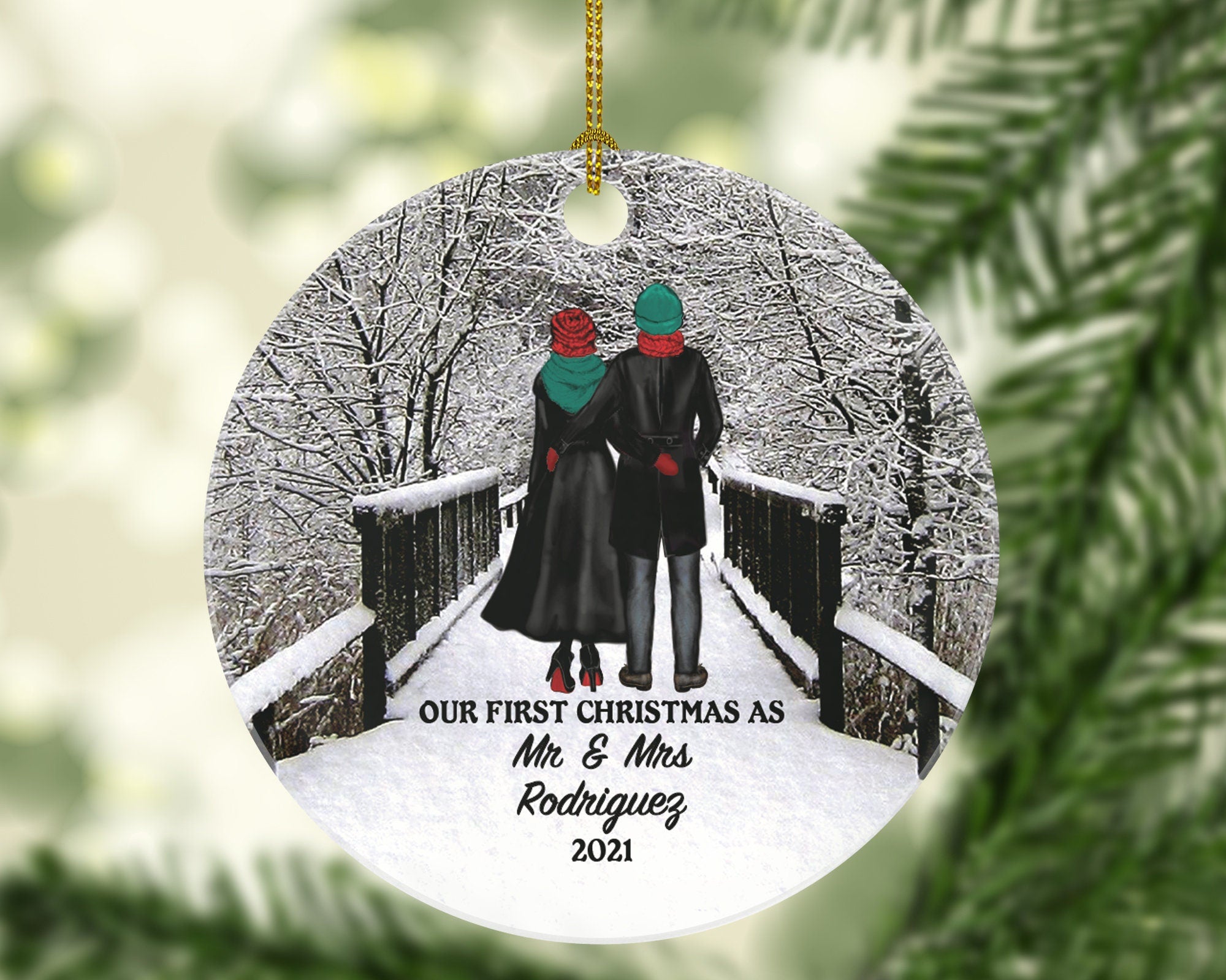 Newlywed Mr. and Mrs. Our First Christmas as Mr & Mrs Couple Personalized Ornament - Wedding Just Married Marriage Gift