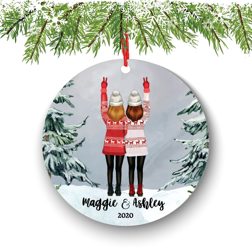 Soul Sisters for 2 Best Friends Christmas Ornament Personalized BFF Gift Custom Female Friends Besties Portrait Snow Forest Girl My Person