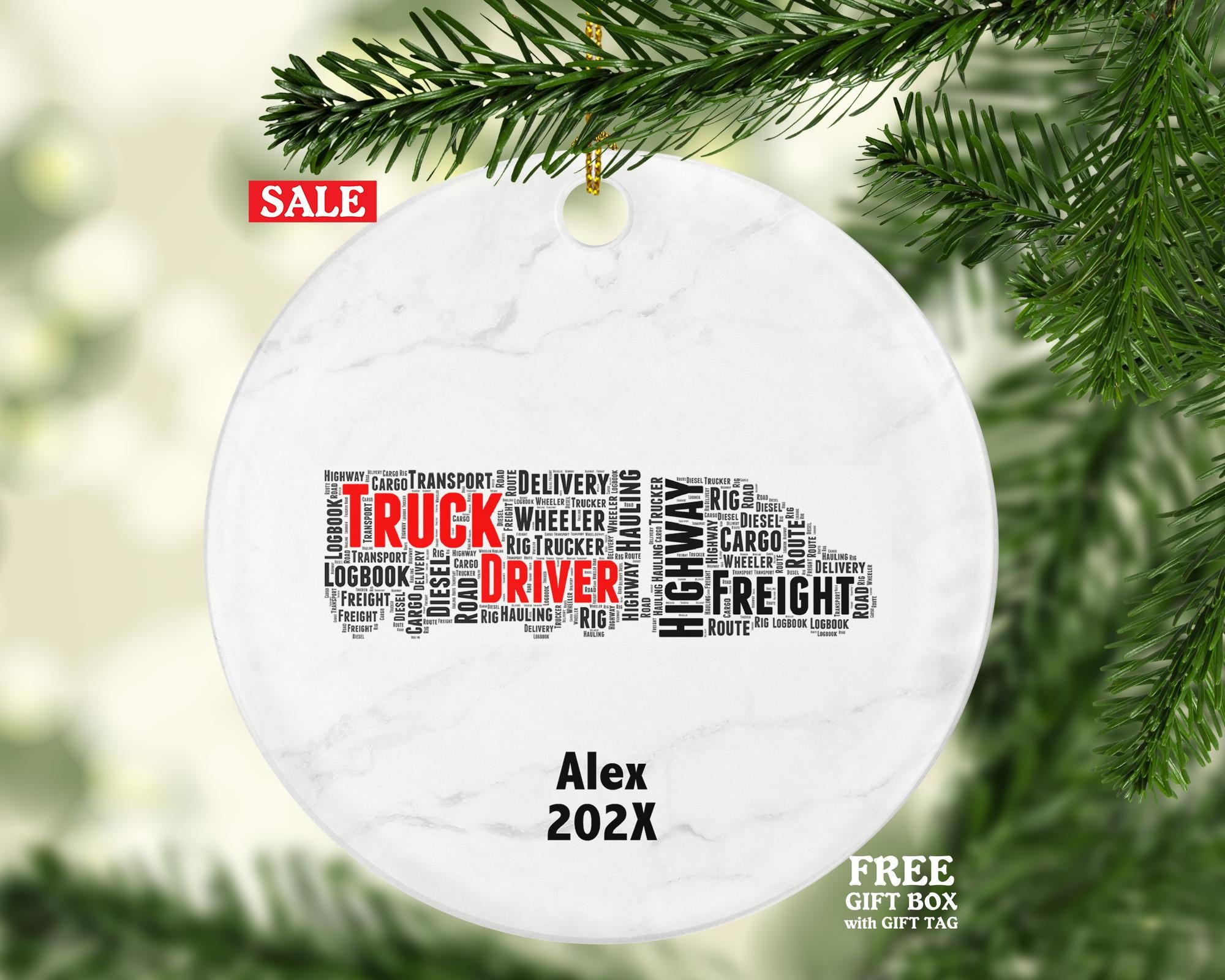 Personalized Truck Driver Ornament – Custom Gift for CDL Drivers and Freight Haulers – Word Art Keepsake