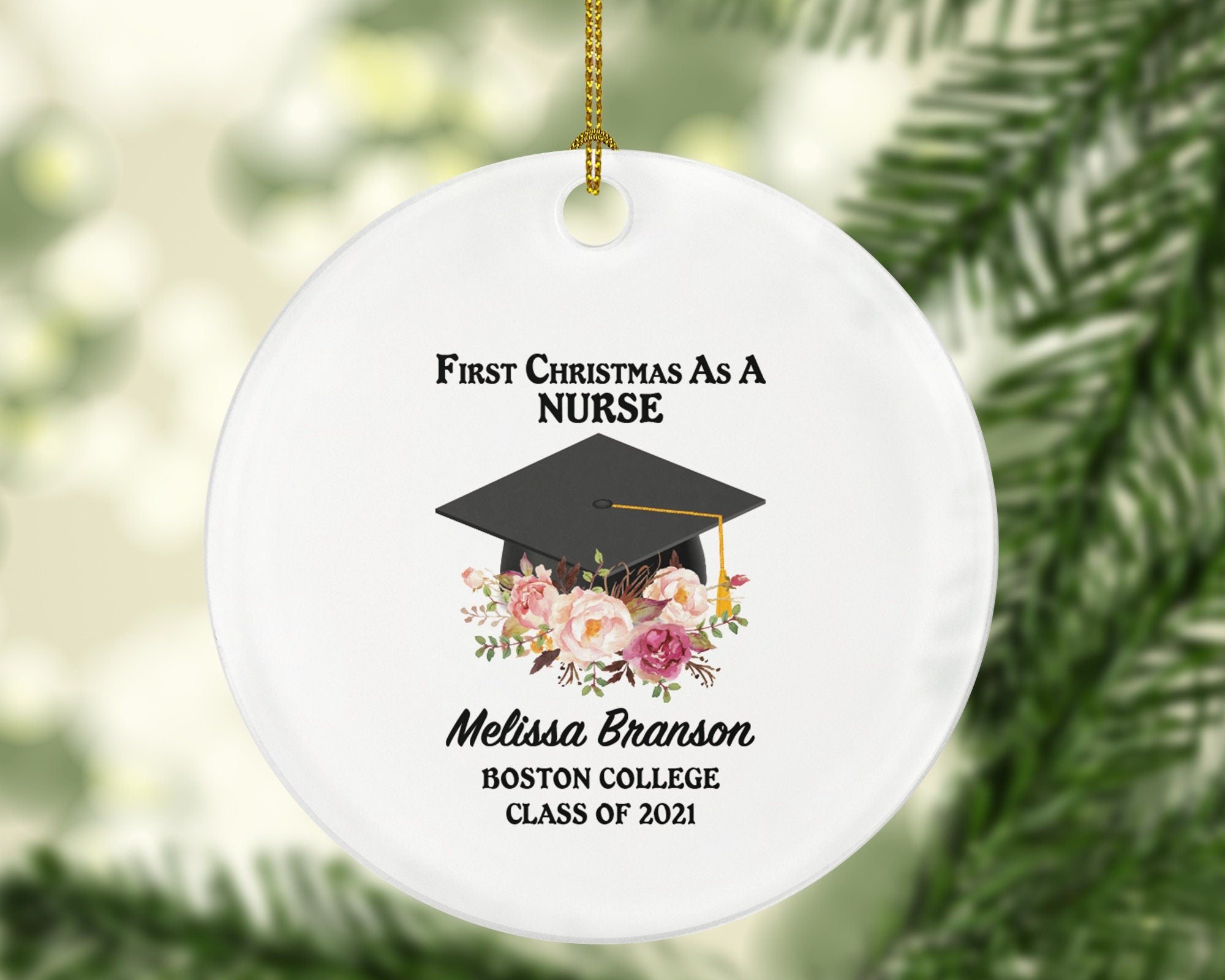 Personalized Graduation Christmas Ornament - Class of Custom Gift for Graduate Masters Bachelor Doctorate College High School Degree Name