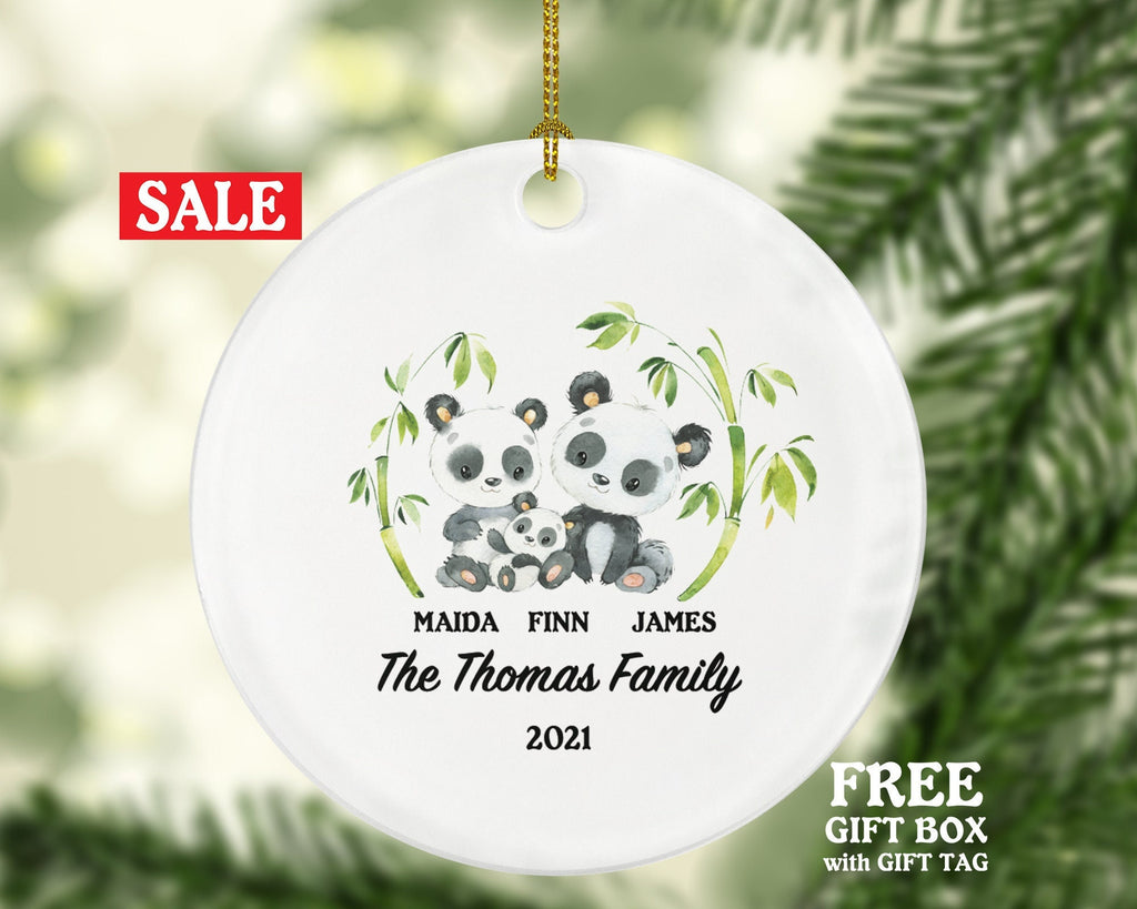 Family of 3 Christmas Ornament Personalized - Panda Family Parents Mother Father Child Girl Boy Mom Dad Gift