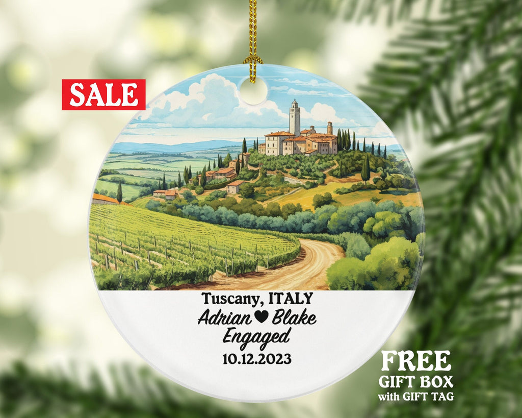 Tuscany Italy Christmas Ornament Personalized - Engaged Married Family Together Couple Travel Honeymoon Wedding Engagement Marriage