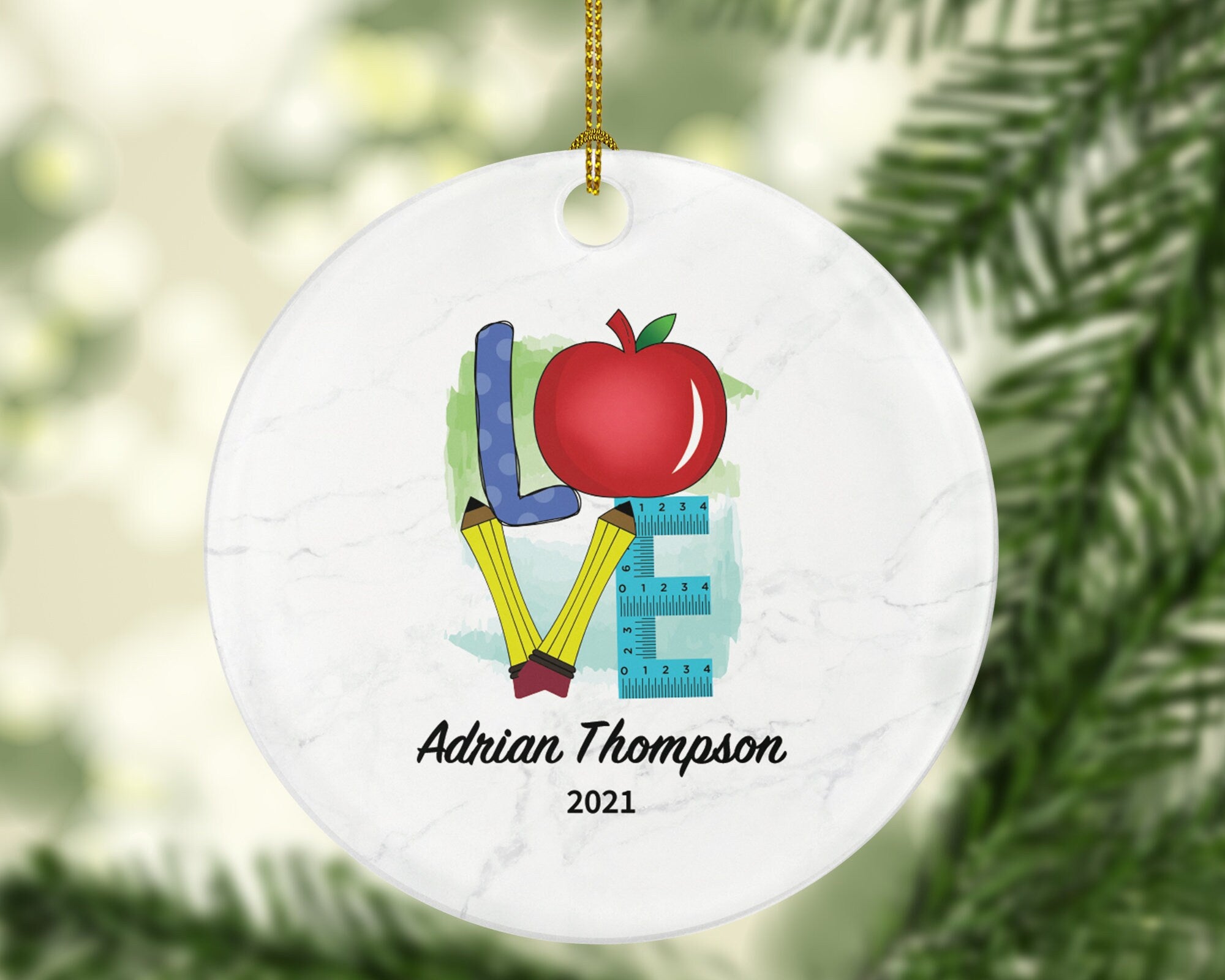 Teacher Ornament Personalized - Love Teaching Custom Gift from Student Appreciation Mr Mrs School Graduate Graduation