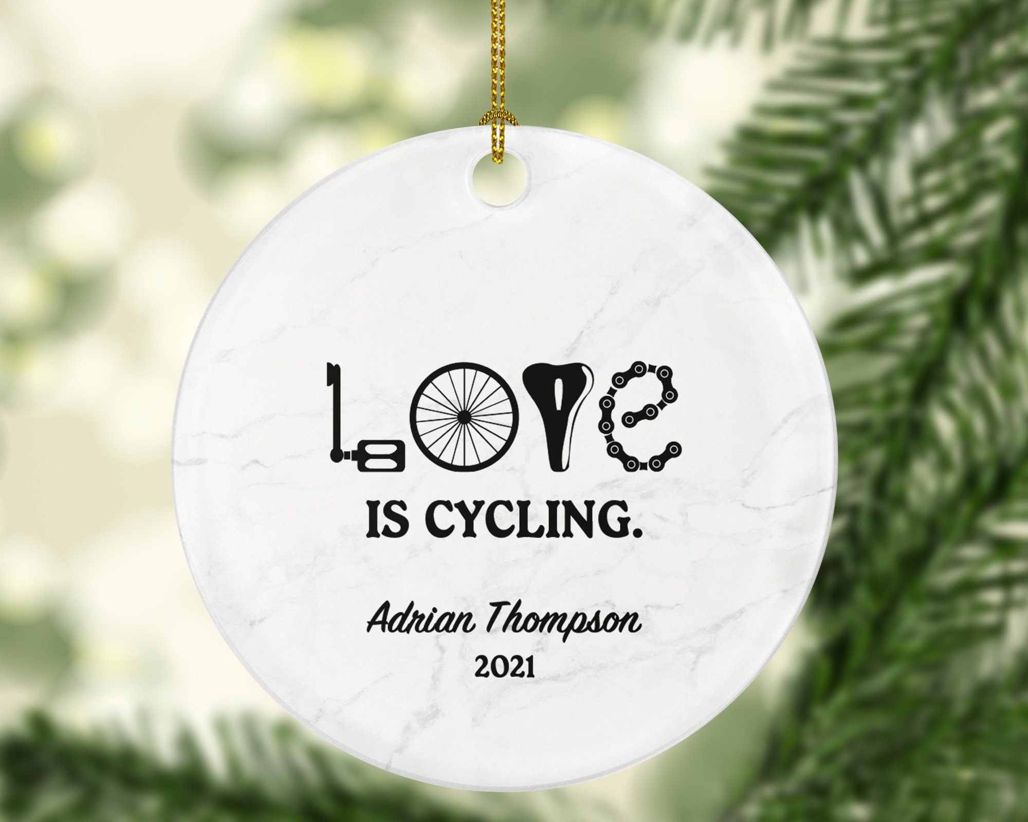 Love is Cycling Personalized Christmas Ornament - Cyclist Riding Bike Bicycle Cycling Gift