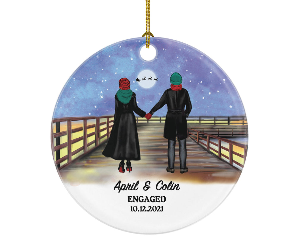 Engaged Christmas Ornament - Personalized Engagement Announcement Our First Christmas - Couple Gift - Custom Date and Name