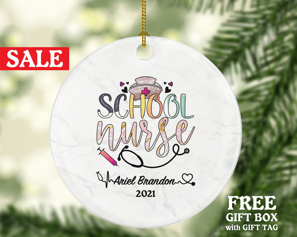 School Nurse Christmas Ornament Personalized -  Nurse Registered Health Worker Gift from Patient for Nurse RN Custom Medical