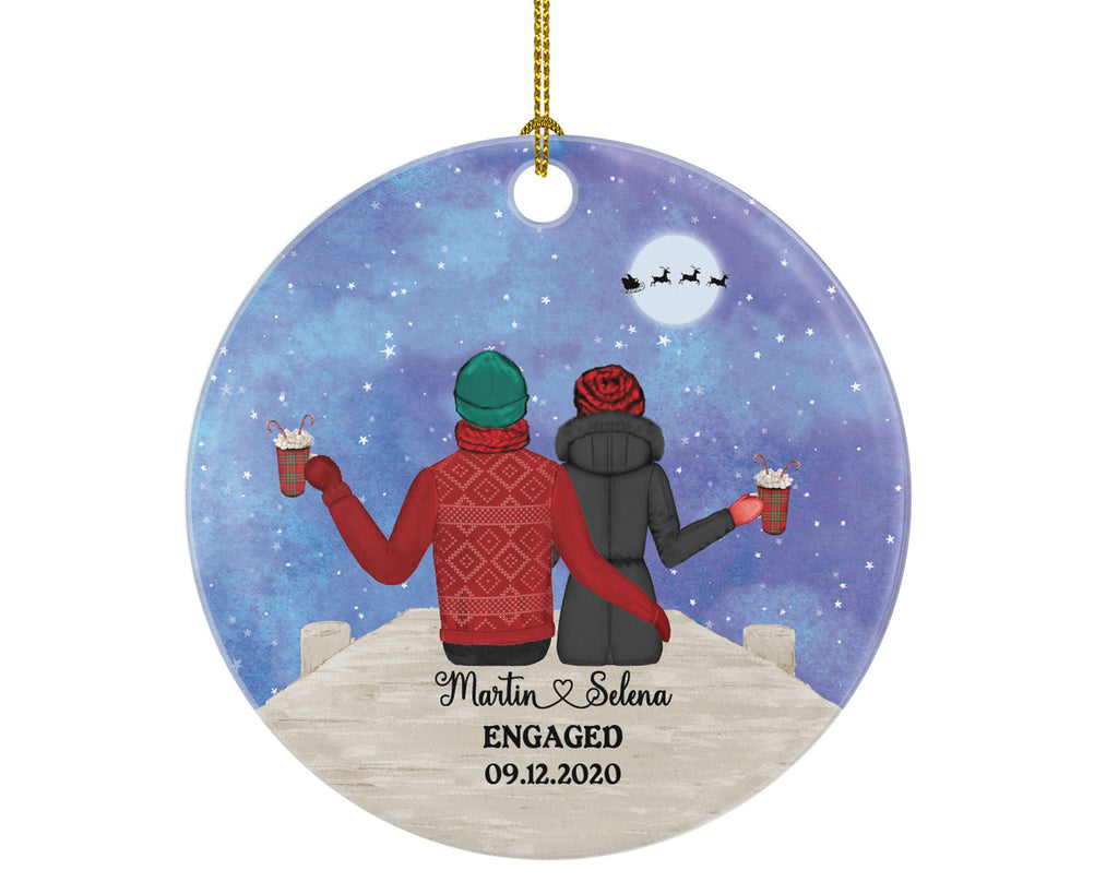 First Christmas Engaged Custom Ornament - Personalized Engagement Announcement Couple Gift - Custom Date Name - Future Husband Wife